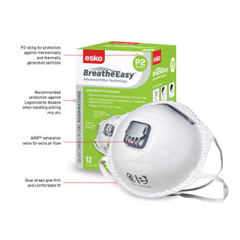 Dust Mask-Esko Breathe Easy Valved P2 12pk